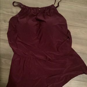 Women’s Burgundy / dark red romper swimsuit with pockets!